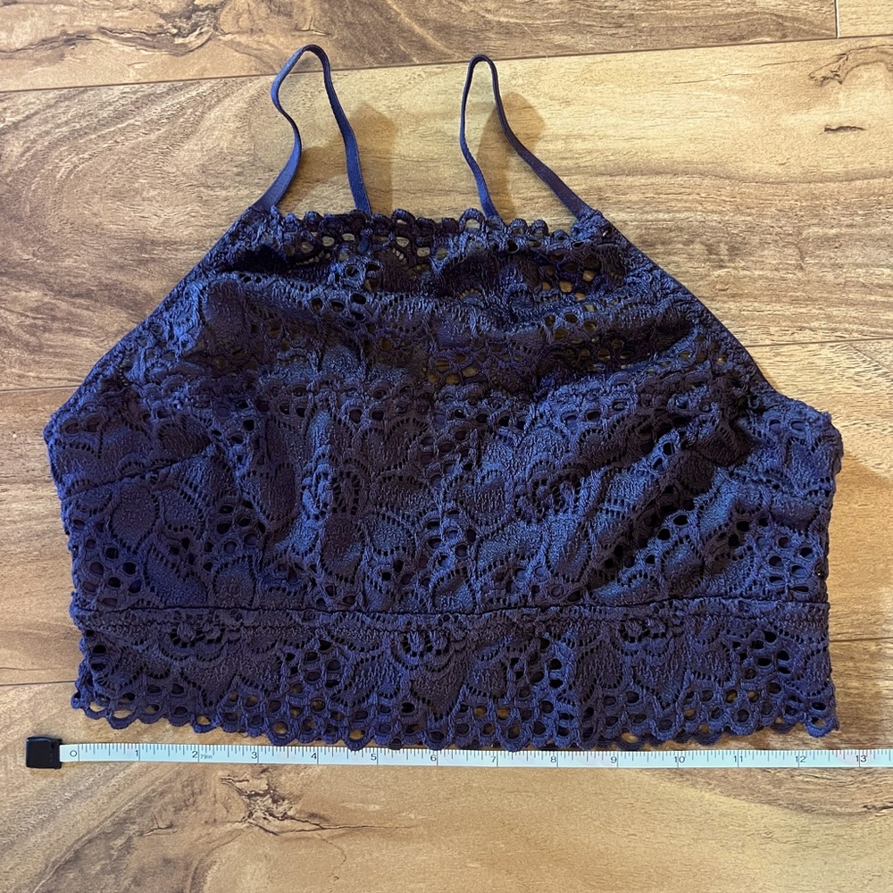 Aerie High Neck Deep Purple Floral Lace Bralette